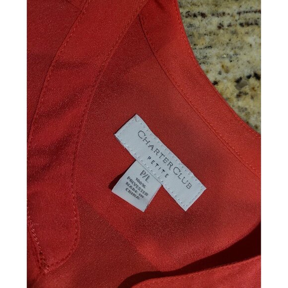 Charter Club Womens Size L Petite Pink Button Blouse Roll Tab Gold Button - Picture 8 of 13